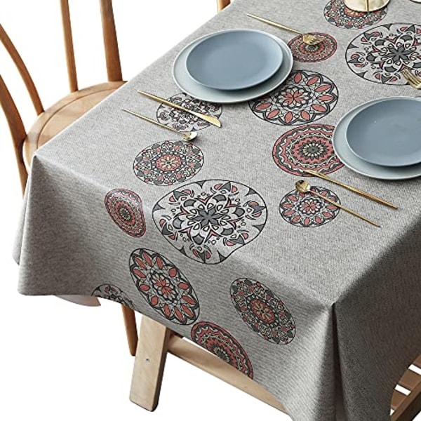 Torkduk i PVC, vattentät plast, rektangulär bordsskydd för kök, picknick, utomhus (retroblommigt tryck, 137 x 137 cm)
