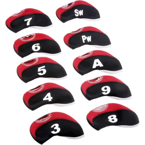 10-pakningssett Golfkølle HeadCovers med nummerskilt 3-9/A/P/S Passer de fleste Irons Club