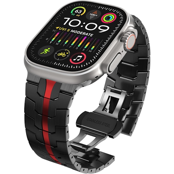 Apple Watch Ultra Miesten Ranneke 49mm 45mm 44mm 42mm Miesten Sarja Metalli Ranneke iWatchille Ruostumattomasta Teräksestä Musta/Punainen Black/Red 38/40/41mm
