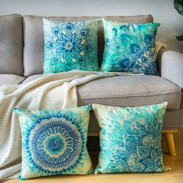 4 koristeellisen tyynynpäällisen set boheemityylinen sininen case sohvalle auton liinavaatteet printed