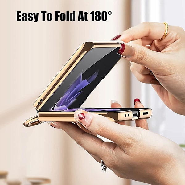 Rhomboid skinnveske for Samsung Galaxy Z Flip 3 med ring, galvanisert rammebeskyttende deksel