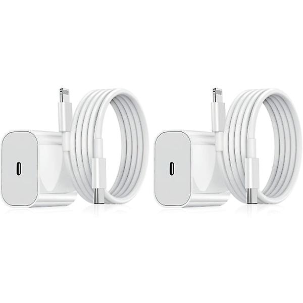 2-pack - Laddare för iPhone Adapter+Kabel 20W USB-C Snabbladdare Vit one size