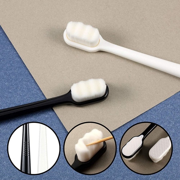 4 delar mjuk tandborste Micro Nano tandborste Extra mjuk borst Manuell tandborste med 20 000 borst för ömtåligt tandkött Vuxna barn Barn (svart)