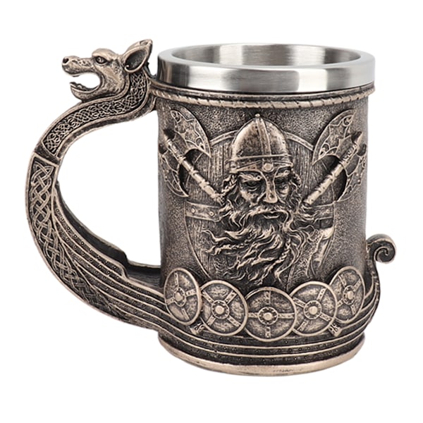 Viking Ölmugg Vintage Stor Kapacitet Mugg med Rostfritt Stål Foder Harts Process Ornament för Öl Kaffe L