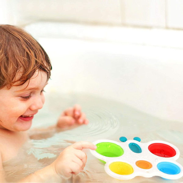 Fidget Popper Sensoriska Baby Leksaker för 6+ Månader, Montessori Busy Toy för 1 2 3 År Gamla Småbarn Tryck och Popping Bubbles Badleksaker, Resor (Fjäril)