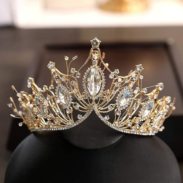 Gullkrone for kvinner barokk dronningkrone og tiara for jenter krystall pannebånd havfrue krone prinsesse hårtilbehør for brud bursdagsfest brudepiker