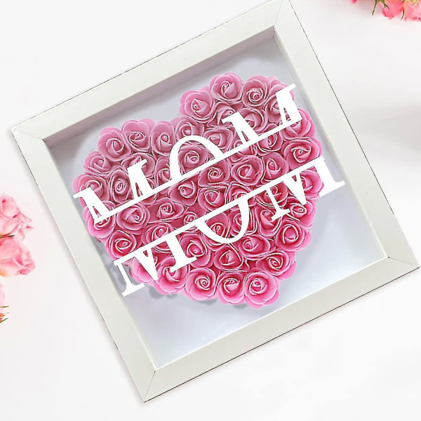 Mom Roses Flower Shadow Box, Personlig Mom Heart Monogram Shadowbox Ram present Mors dag Lila Purple 8in