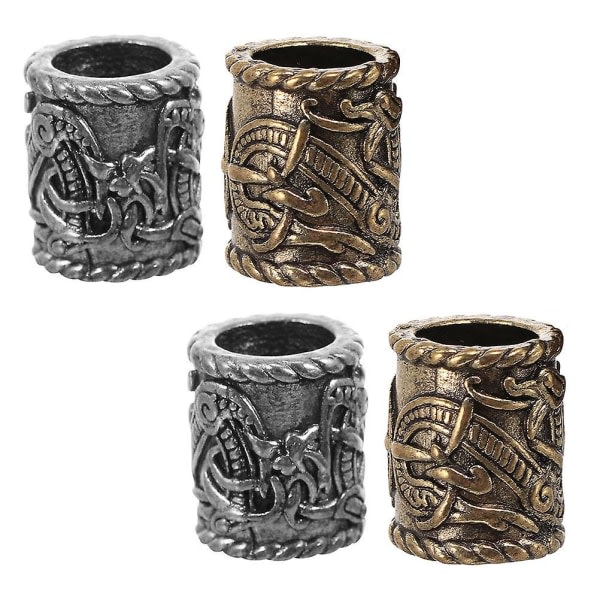 4 stk Viking Style Dreadlocks Perler Hårflettedekorationer Hårskægdekorationer (1,8X1,5X1,5CM, sølv)