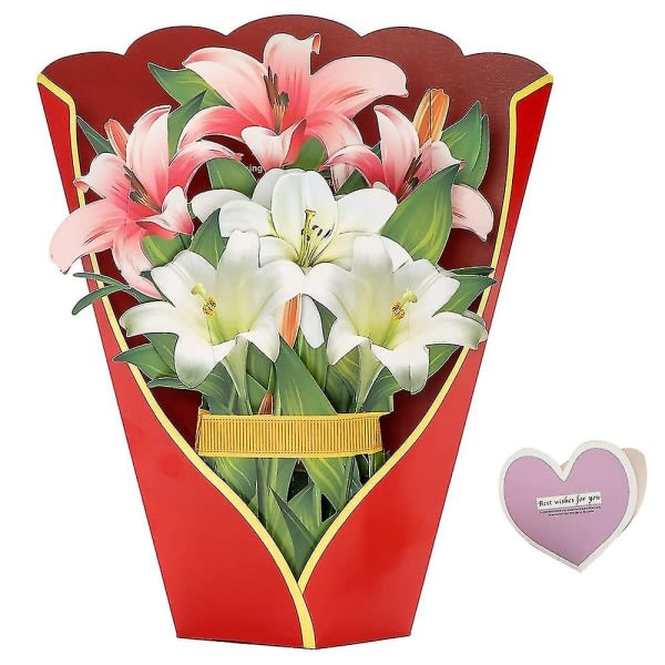 Papir Pop Up kort Liljer Blomsterbuket 3d Pop Up lykønskningskort til mor Mors dag lykønskningskort høj kvalitet