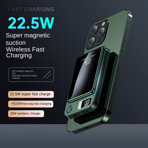 Magnetisk Bærbar Oplader 20000mAh Hurtig Opladning 22.5W Bærbar MagSafe Powerbank Lilla 20000MA green