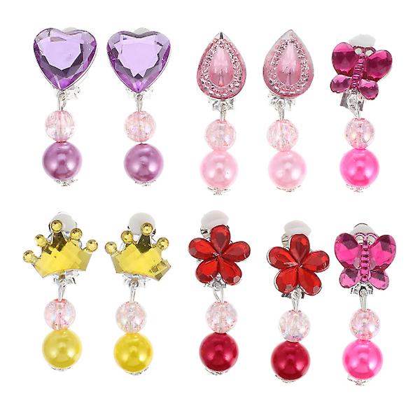 5 par smukke clip-on øreringe Smukke clip-on øreringe dekorationer til piger (4x1,5 cm, assorterede farver)
