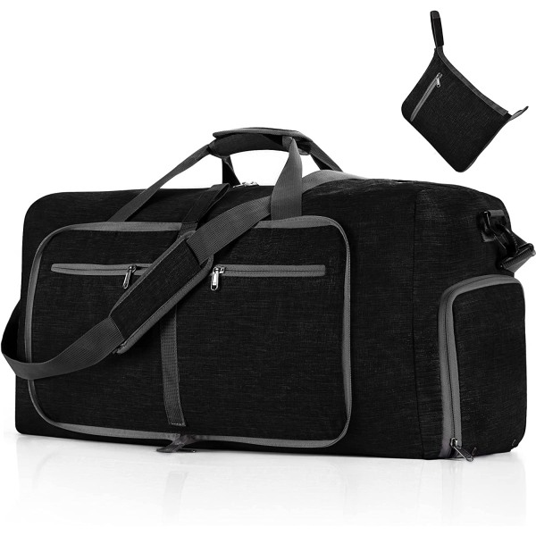 Travel Duffel Bag for menn, 65 L sammenleggbar reise Duffel Bag med skorom Overnattingsveske for menn kvinner Vanntett og rivebestandig (svart)