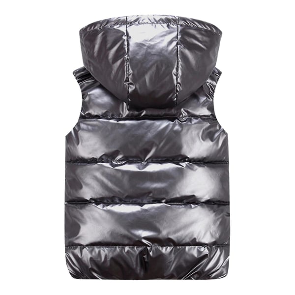 Sliktaa Unisex Shiny Vandtæt Ærmeløs Jakke Letvægts Puffer Vest Grå Grey XL