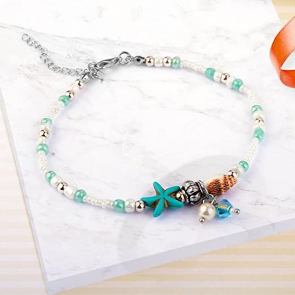 Vristband för kvinnor, sjöstjärna Shell Foot Chain - Beads Conch Armband Smycken (beige)