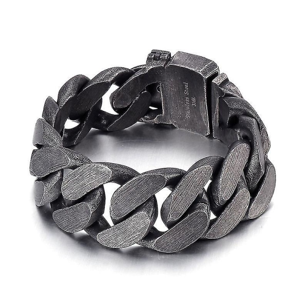 Herrearmbånd, Herrearmbånd i rustfrit stål, Sort metal punk bred cubansk kæde Herrearmbånd i rustfrit stål Mode biker mand tilbehør 18.5 cm