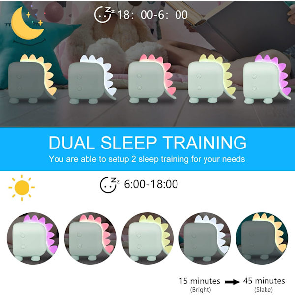 Barnealarmklokke digital for soverom, dinosaur alarmklokke for gutter, LED soloppgang vekkerlys jenteklokke stille alarmklokke