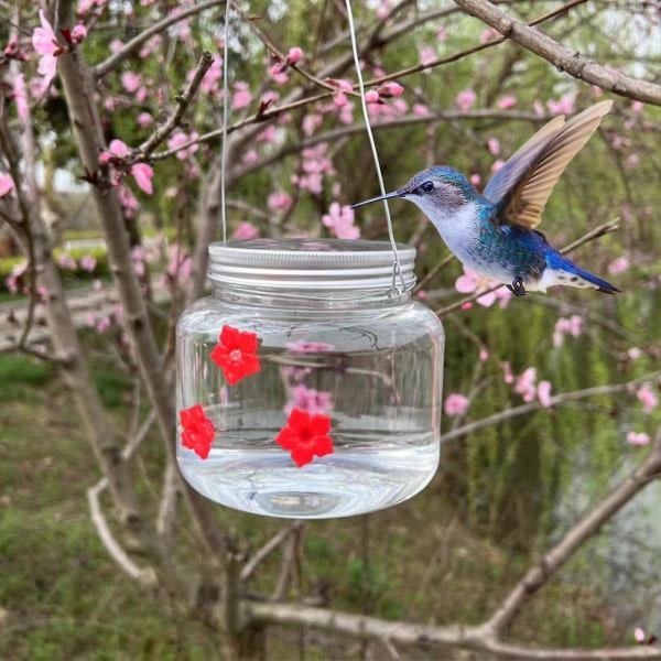 Hummingbird Mater, Bærbar Utendørs Hengende Hummingbird Mater, Flytende Blomster Fuglemater Mason Jar Fuglemater