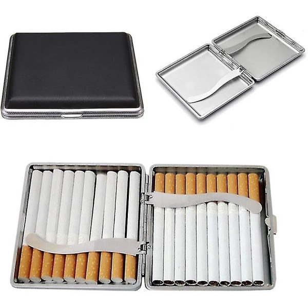 Étui à cigarettes en cuir métal de 2 pièces pour 20 sigarettes (noir)