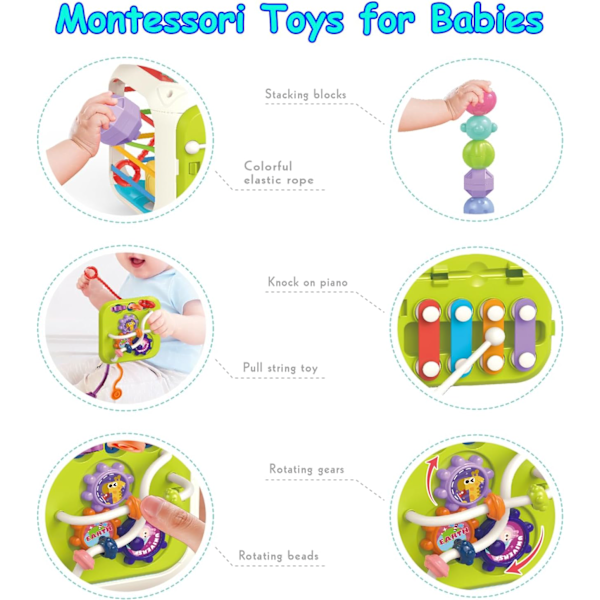 7-in-1 Montessori-lelut taaperoille 1 vuotta, muotojen lajittelu, värikkäät pinoamis- ja vetoketjulelut, joulu- ja syntymäpäivälahjat taaperolle, sukkahousujen täyte