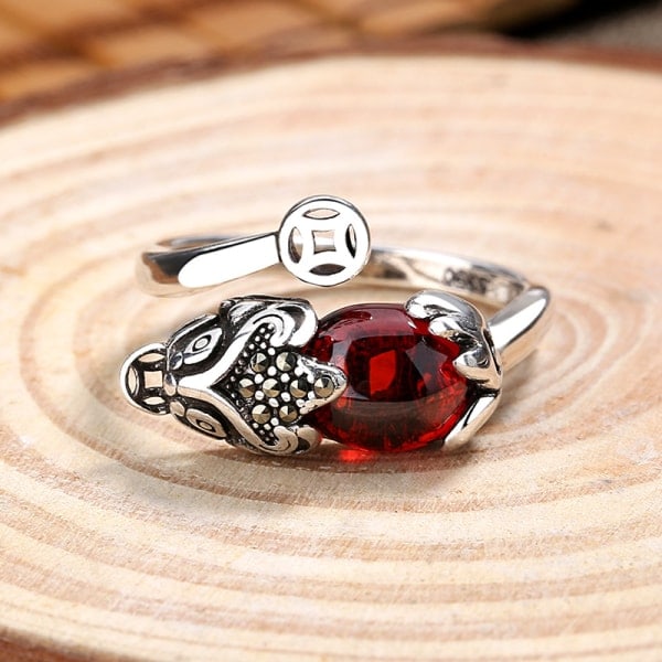 2st Feng Shui Ring Pixiu Mani Mantra Skydds Fingerring Förmögenhetsring Amulett Lycka Öppen Justerbar Ring