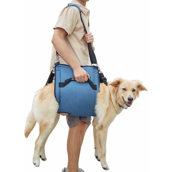 (XL, blå) Hundbärsele, nödryggsäck för husdjur, sele för nagelklippare, ledskada