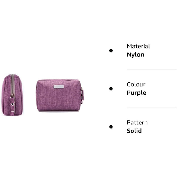 Sminkväska, Liten Reseväska för Kosmetika Nylon Vattentät Sminkpåse för Kvinnor (Lila)