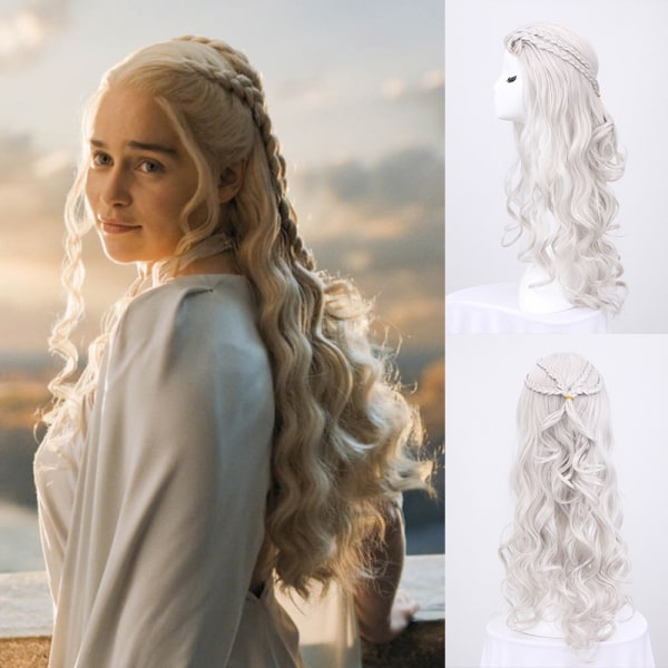 Cosplay paryk cosplay til kvinder, Daenerys paryk lang blond krøllet Kha