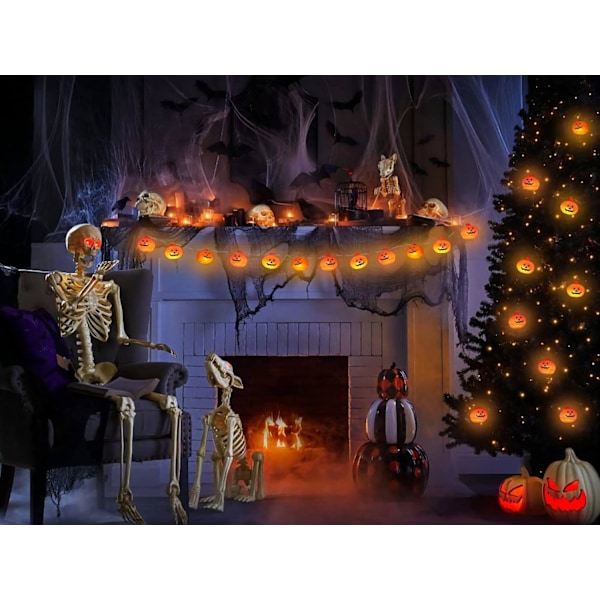 Halloween-kurpitsaketjuvalot - 20 LED 9,8 FT 3D söpö vedenkestävä oranssi, 2 tilaa vakio/välkkyvät valot sisä- ja ulkokoristeluun juhliin