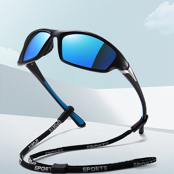 Polariserade Sport Solglasögon för Män Kvinnor Körning Cykling Fiske Solglasögon 100% UV400 Skydd Black Frame-Blue Mirror Lens