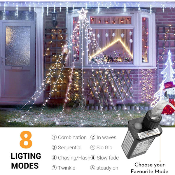 Julelys, 317 LED 10 fot x 9 Utendørs Juledekorasjonslys