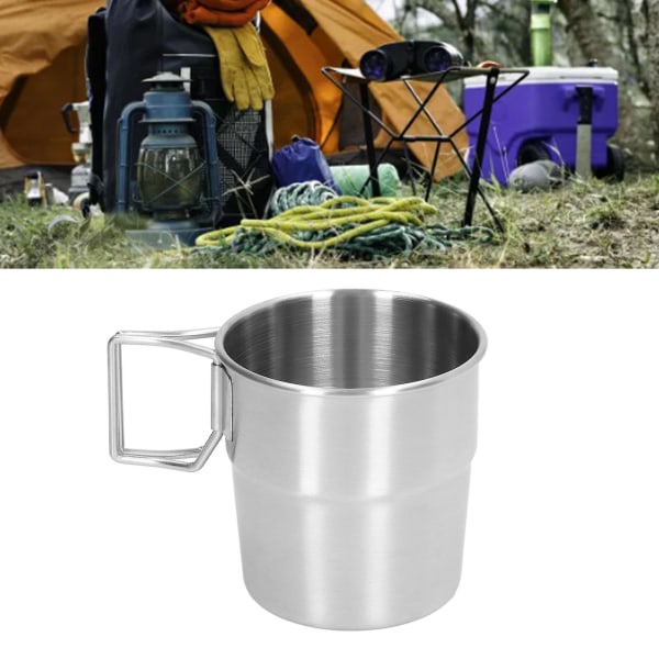 Outdoor Camping Cup 320 ml Kannettava ruostumattomasta teräksestä valmistettu metallikahvimuki taitettavalla kahvalla retkeilyyn