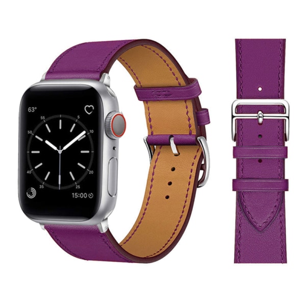 Nahkainen rannekoru Apple Watch -rannekkeelle 44mm 45mm 42mm 41mm 40mm 38mm Yksinkertainen kierrosranneke iWatch-sarja 3 4 5 6 SE 7 -ranneke 20 purppuranpunainen lootus