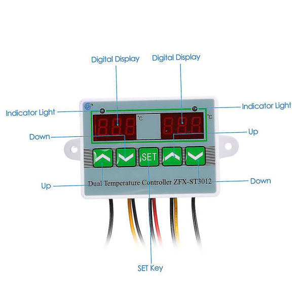 Mikrodatamaskin intelligent digital temperaturkontroller med dobbel skjerm Zfx-st3012 220v/1500w elektrisk termostat temperaturkontrollbryter--