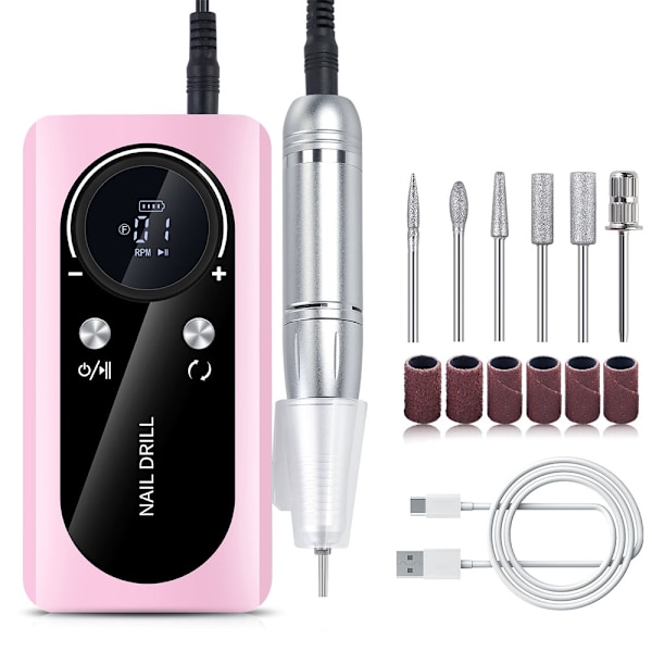 Oppladbar elektrisk neglefil for akryl gel negl manikyr pedikyr sett neglesalonger, rosa
