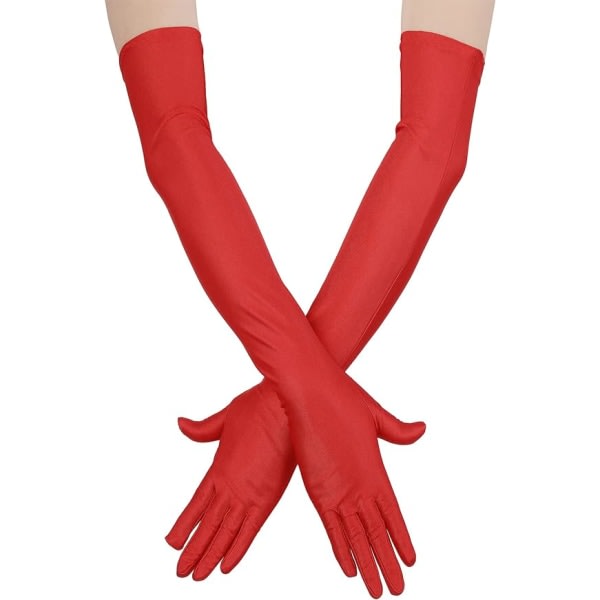 Långa satängfingerhandskar damer Opera Bruddanshandskar Party Stretchhandskar (røda)