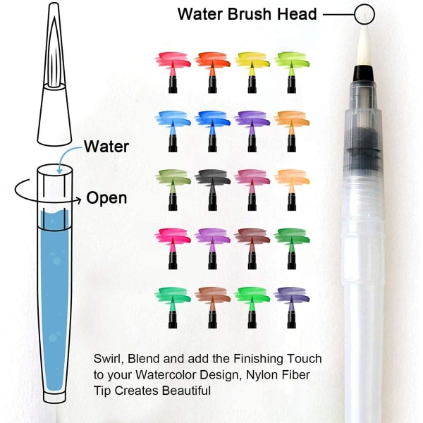 Børstepennesæt, 24+1 farvede penne med blød og fleksibel nylonspids
