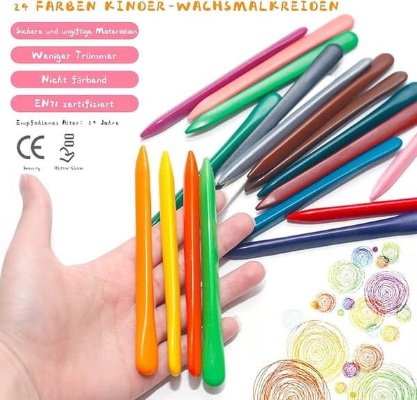 Babykritor 24 färgade triangulära pennor, tvättbara pennor