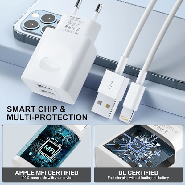 2-pack - Laddare kompatibel med iPhone - Snabbladdare - Adapter + Kabel 20W Vit one size iPhone 2-Pack iPhone 2-Pack 2-Pack 2-Pack{AZC} 2-Pack iPhone