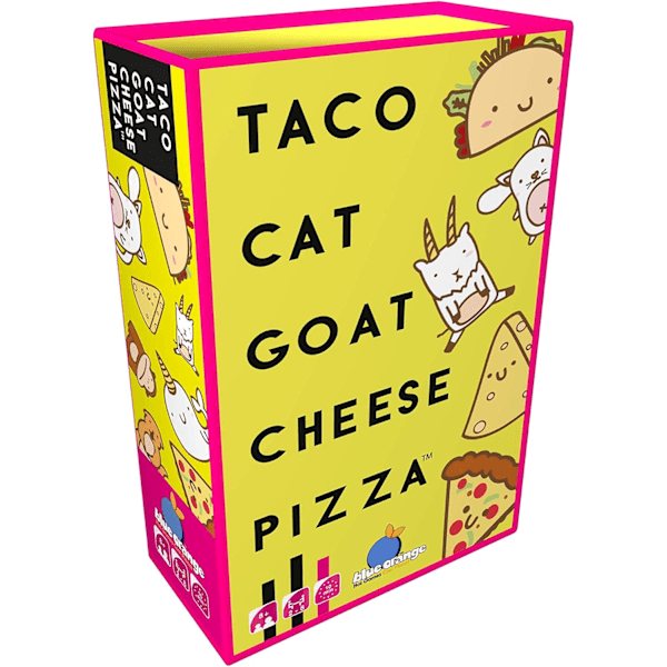 Sininen Appelsiini | Taco Cat Goat Cheese Pizza | Korttipeli | 8+ vuotta | 2-8 pelaajaa | 10-30 minuutin peliaika