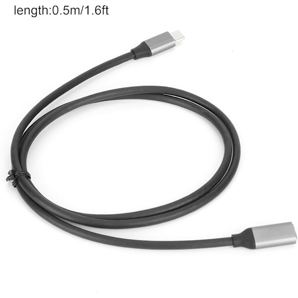 USB-C Förlängningskabel, HD 4K USB 3.1 Hane till Hona Förlängningssladd 3A 60W PD Snabbladdning 400M/s Dataöverföring Typ C-kabel (0,5m) (Svart)