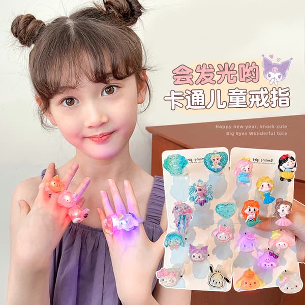 Børns lysende ring, tegneseriering til piger, fødselsdag Sanrio Glitter - 5-pack Glowing ring