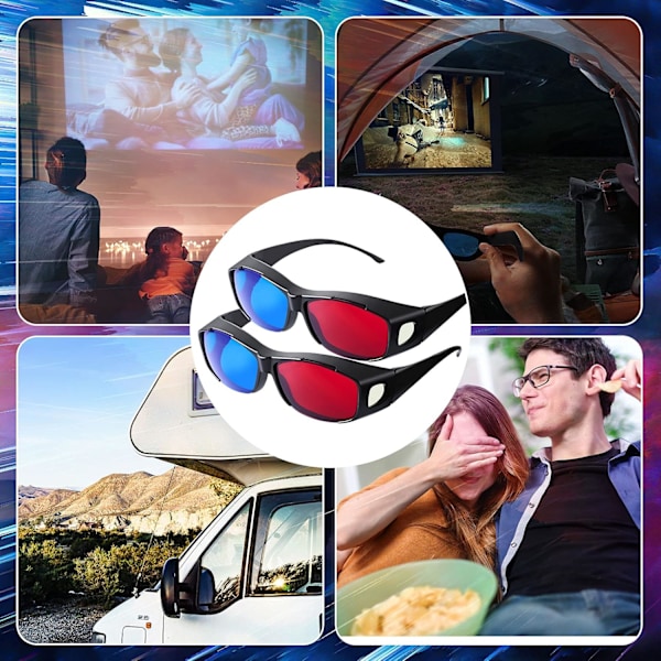 2 st 3D Filmspelglasögon 3D Röd Blå Glasögon för 3D Filmer Spel 3D Visningsglasögon (Svart)