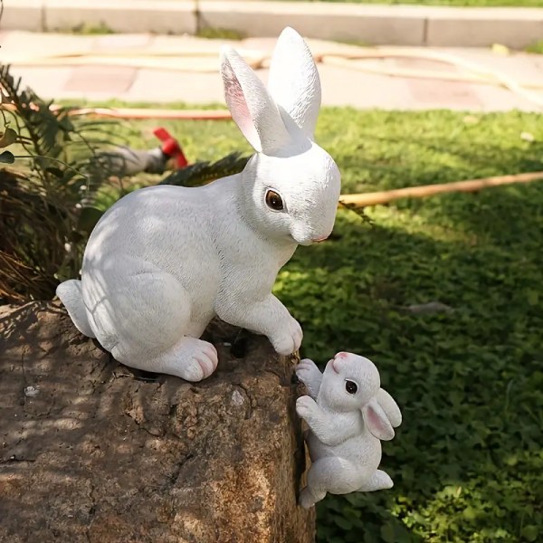 1st roliga trädgårdsdjur statyer, kanin mamma och baby påskhare