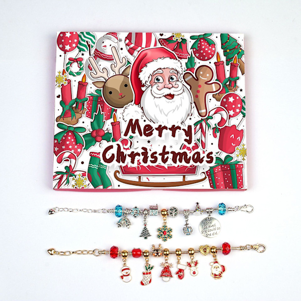Julekalender Charm Armbånd til Piger 2023, 24-Dages Jule-nedtællingskalender med 2 stk. DIY Charm Armbåndssæt, Kreativ Smykkefremstilling A