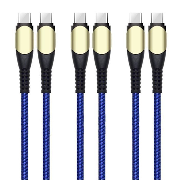 3 kpl 60W nopea USB-C - USB-C kaapeli iPhone 16:lle, iPhone 16 Plus:lle, iPhone 16 Pro:lle, iPhone 15:lle, 15 Pro:lle - Vahvistettu nylon 1M sininen