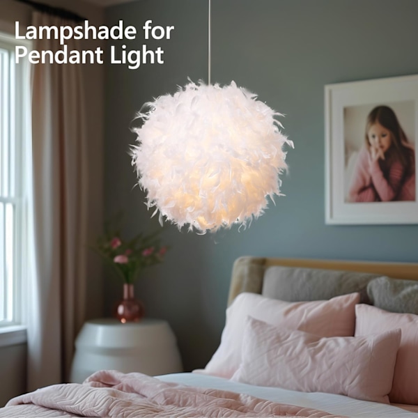 40cm Vit Fjäder Taklampa Hängande Lampskärm, Icke-Elektrisk Lampskärm för Golvlampa och Bordslampa, ID 30cm, OD 40cm vit white