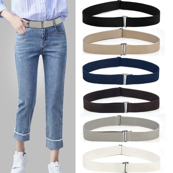 Usynlig plastbelte spenne, elastisk belte for kvinner og menn, justerbart, khaki, 3 x 105 cm Khaki
