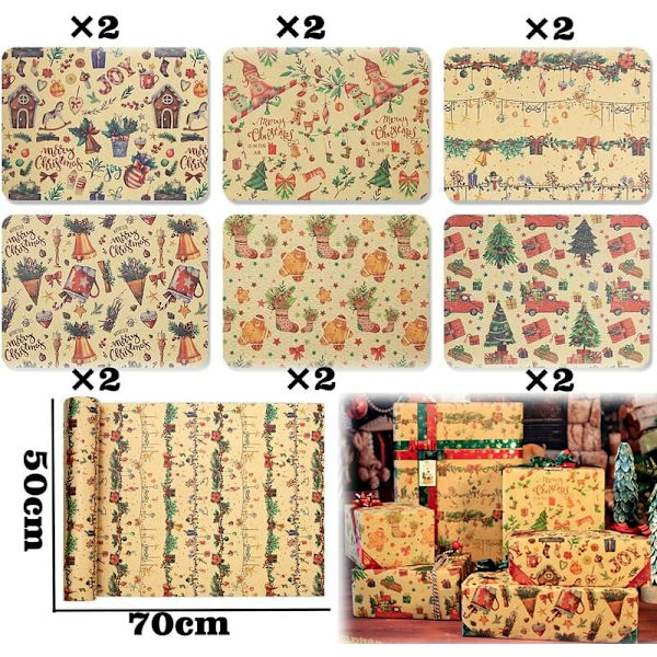 Julegavepapir, 12 ark julegavepapir, Kraftpapir julegavepapir, Resirkulert Kraft gavepapir 7