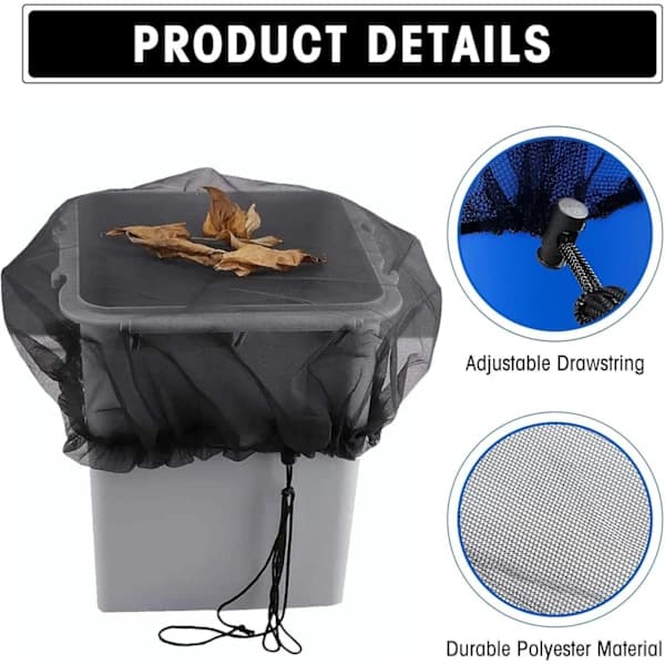 3-pack Rain Barrel Net with Drawstring, Fine Mesh Leaf and Mosquito Protection for Garden Buckets, Black 60 cm 60cm