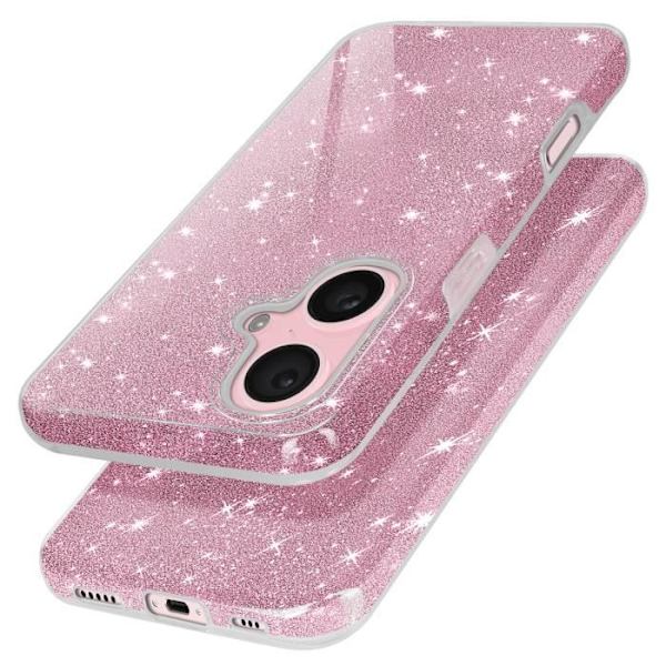 Glitterfodral för iPhone 16 Plus i puderrosa silikon och polykarbonat Pink